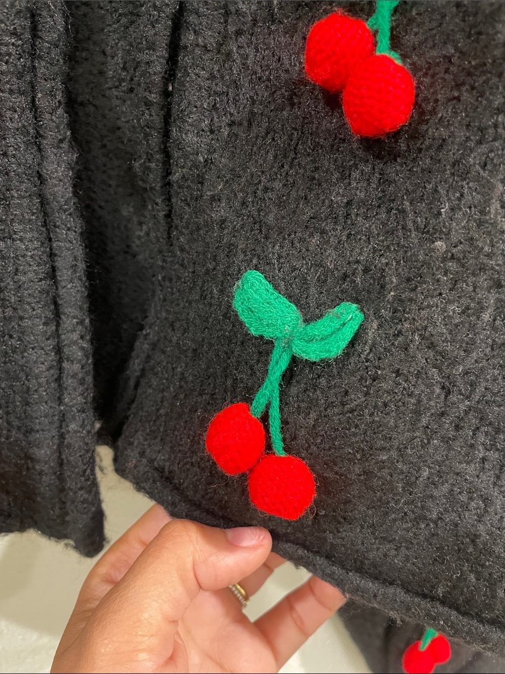FARM Rio Anthropologie Crochet Cherry Embroidered Sweater Black Cardigan XS - Picture 11 of 15
